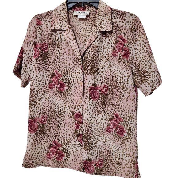 Donnkenny Blouse Size Small Front Buttons Floral Lightweight Short Sleeve - Picture 5 of 11
